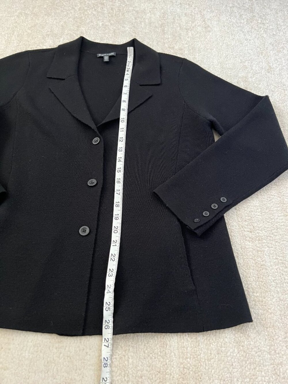Eileen Fisher Black Merino Wool Button Up Cardigan Sweater Jacket M - Picture 5 of 10